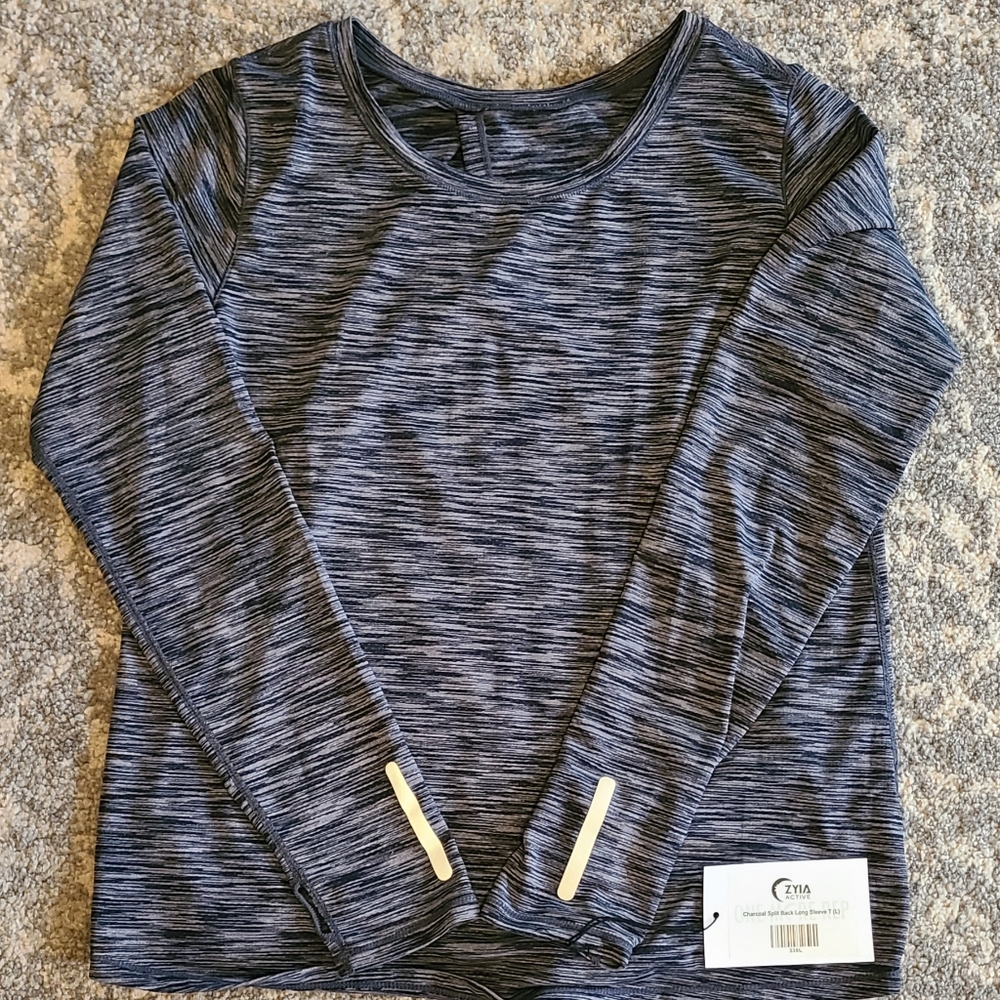 Zyia Active Charcoal Split Back Long Sleeve T